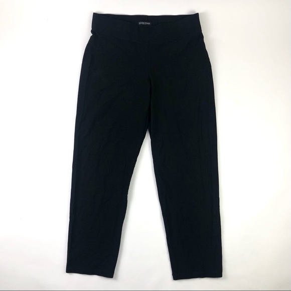 Eileen Fisher Stretch Crepe Slim Black Ankle Pants